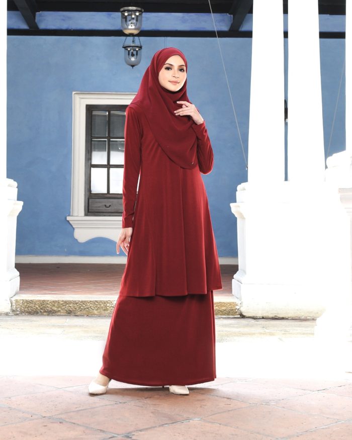 Baju Kurung Pahang Laura - Maroon - Image 2