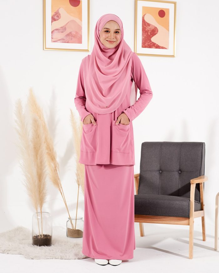 Baju Kurung Kedah Lesica - Punch Pink - Image 2