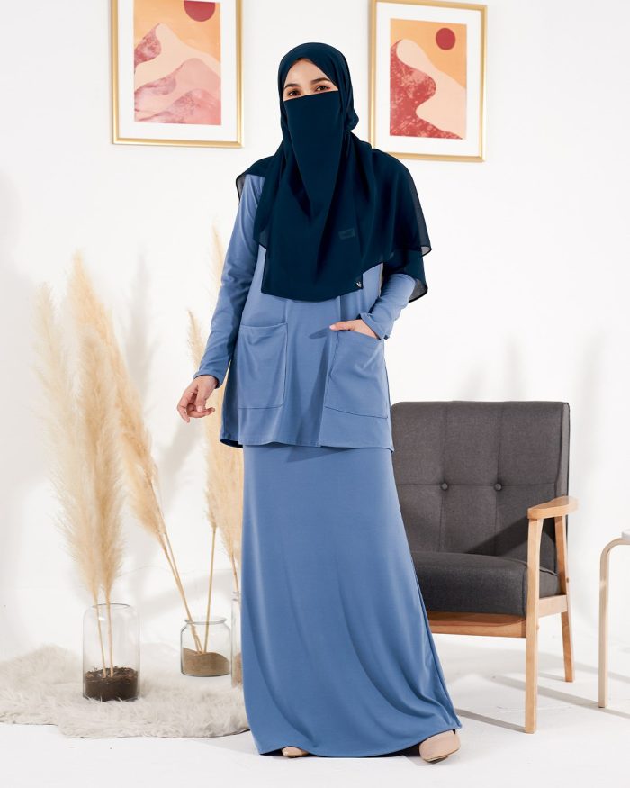 Baju Kurung Kedah Lesica - Slate Blue - Image 2