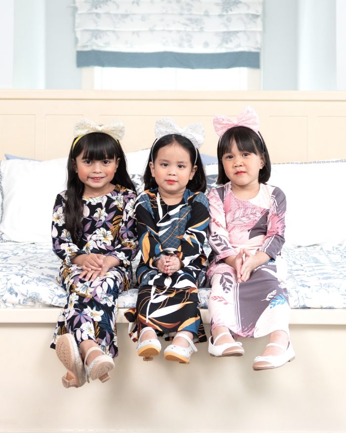 Baju Kurung Pahang Laura Printed Kids – Leaf Blue - Image 6