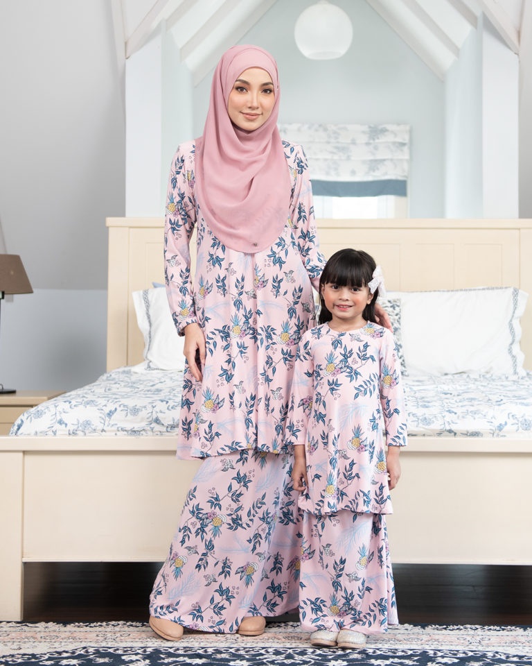  Baju  Kurung  Pahang Laura Printed Kids Dusty  Pink  