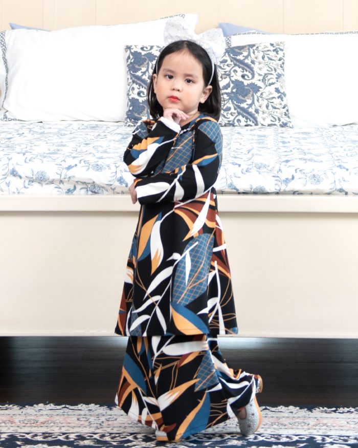 Baju Kurung Pahang Laura Printed Kids – Leaf Blue