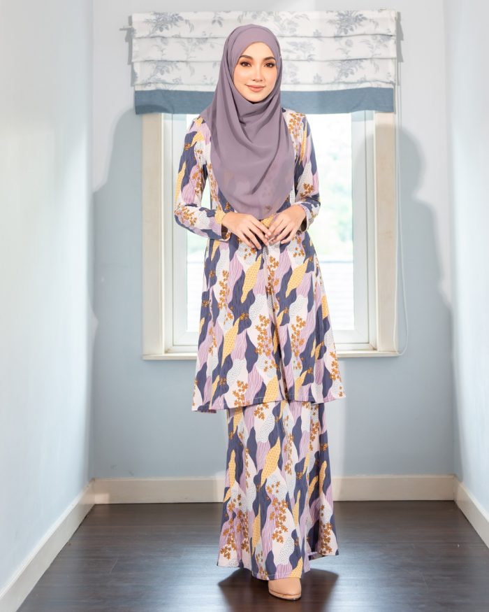 Baju Kurung Pahang Laura Printed - Marble Purple