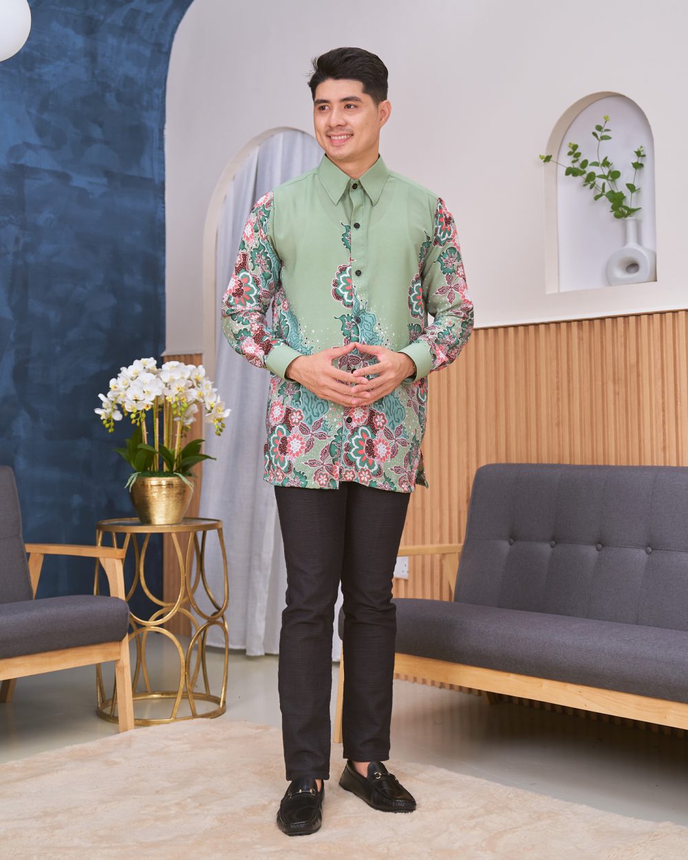 Kemeja Batik Sultan - Anggerik Sage green - Kualiti Designer, Harga ...