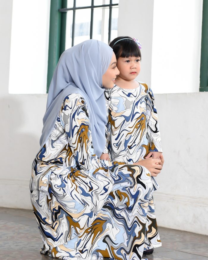 Kurung Lara Kids – Marble Blue - Image 5