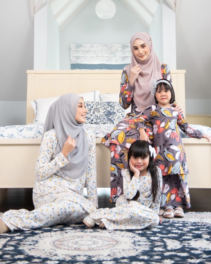 Baju Kurung Pahang Laura Printed Kids – Floral Ash - Image 7