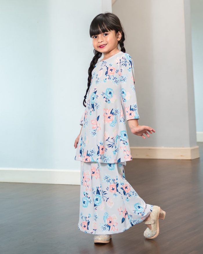 Baju Kurung Pahang Laura Printed Kids – Melati Abalone - Image 3