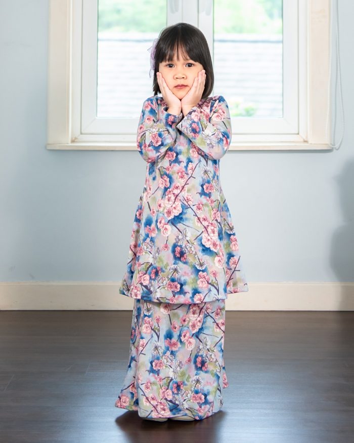 Baju Kurung Pahang Laura Printed Kids – Sakura Blossom - Image 2