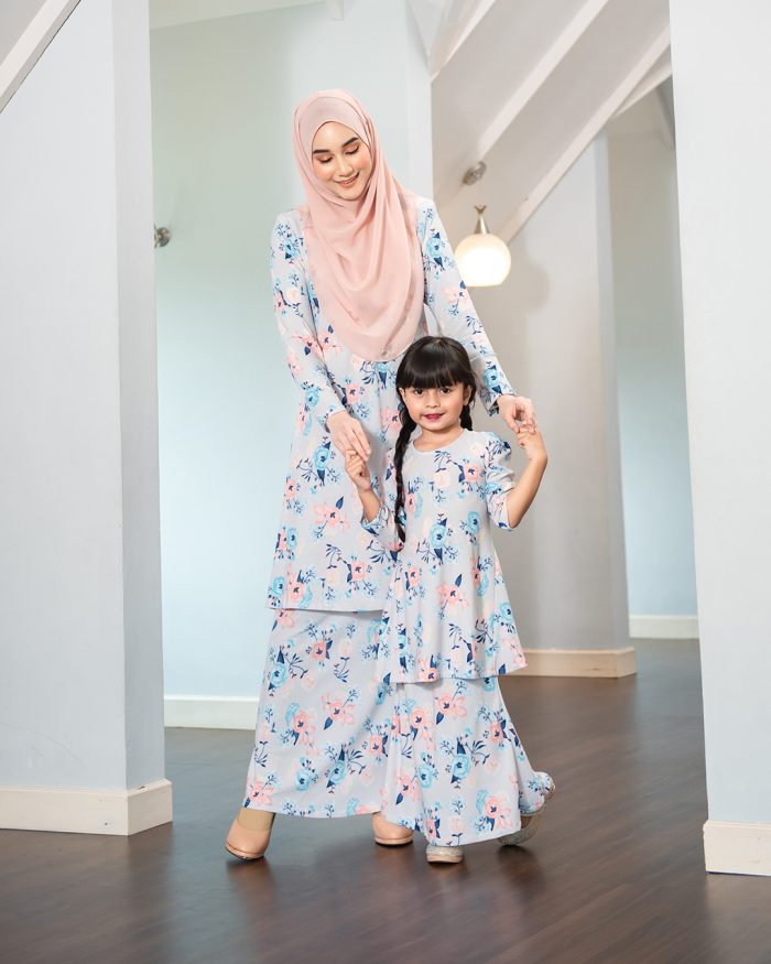 Baju Kurung Pahang Laura Printed Kids – Melati Abalone - Image 5