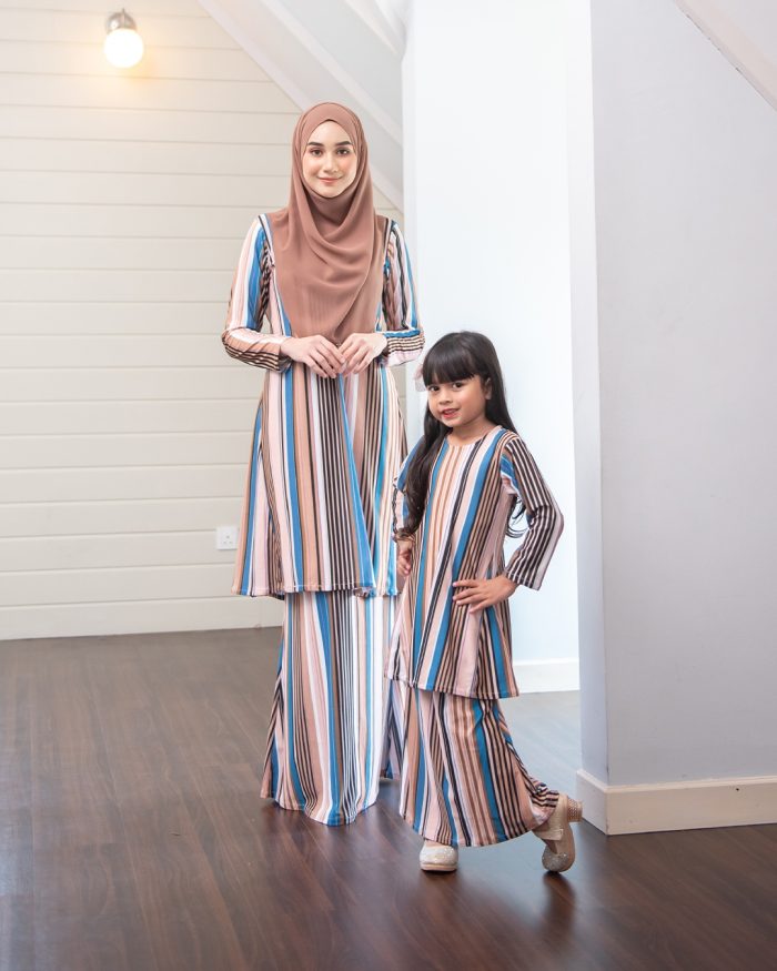 Baju Kurung Pahang Laura Printed Kids – Stripes Brown - Image 5