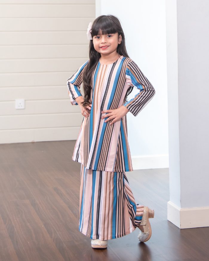 Baju Kurung Pahang Laura Printed Kids – Stripes Brown