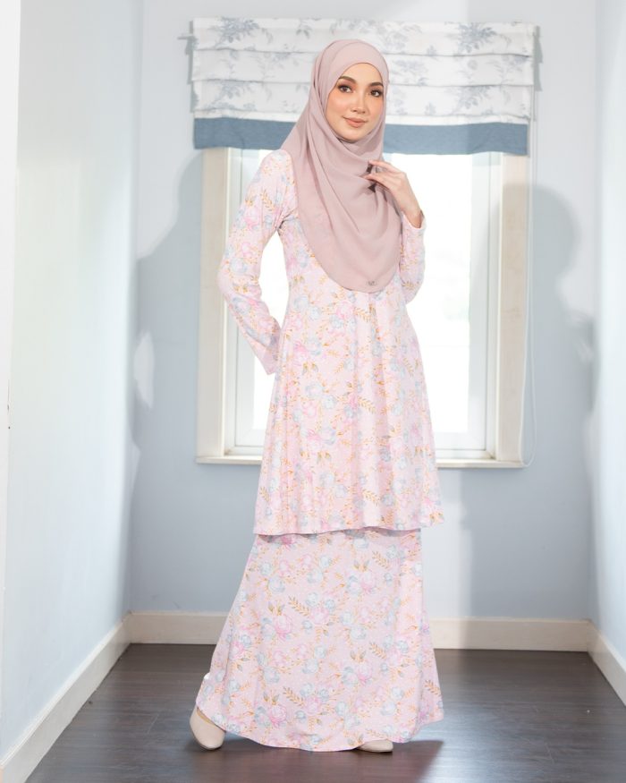 Baju Kurung Pahang Laura Printed - Peony Pink