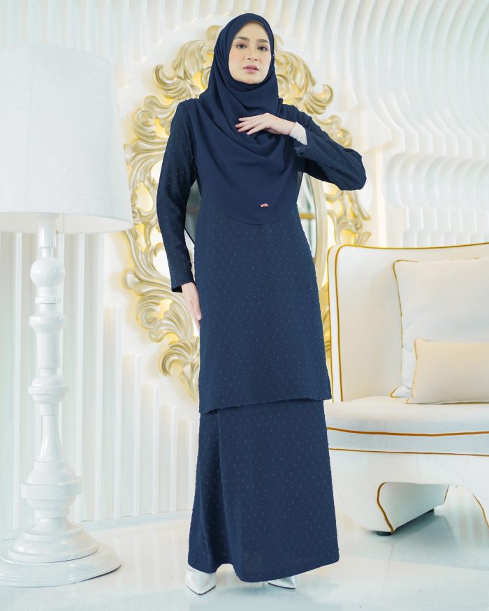 Baju Kurung Moden Rania - Navy Blue - Image 2