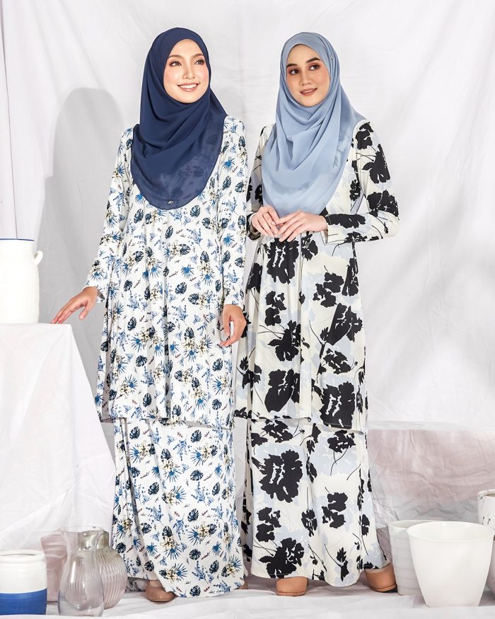 Baju Kurung Pahang Laura Printed – Monstera White - Image 7