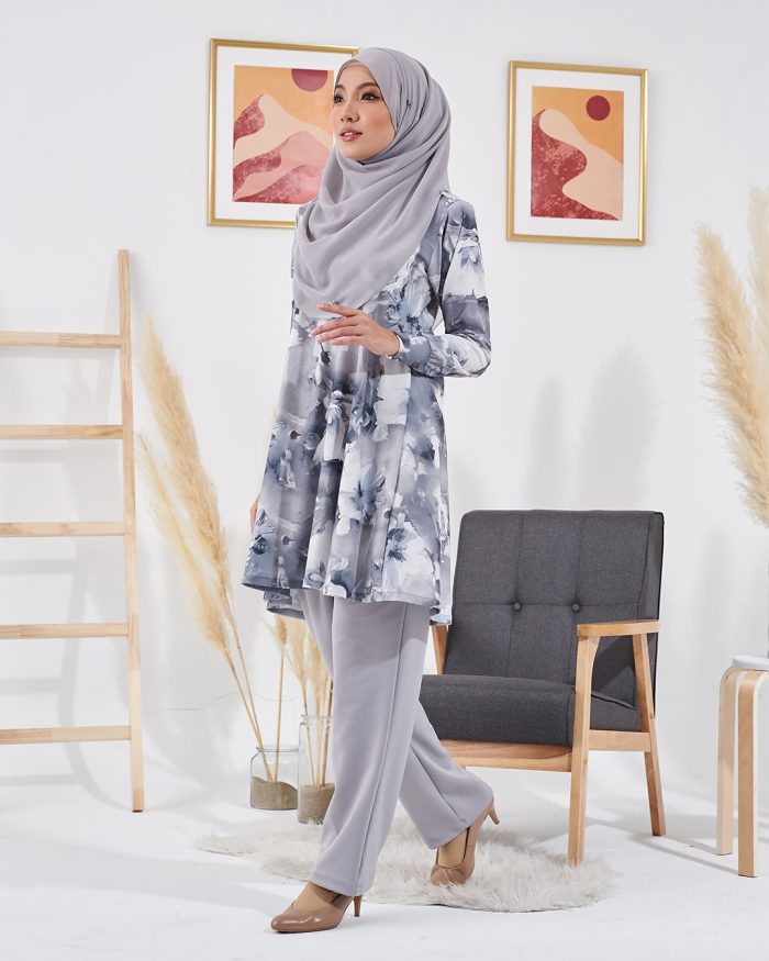 Blouse Lisana Premium Printed - Hibiscus Silver - Image 4