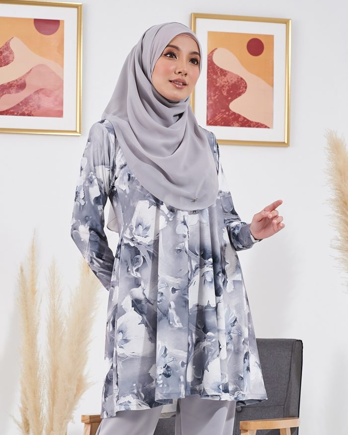 Blouse Lisana Premium Printed - Hibiscus Silver - Image 3