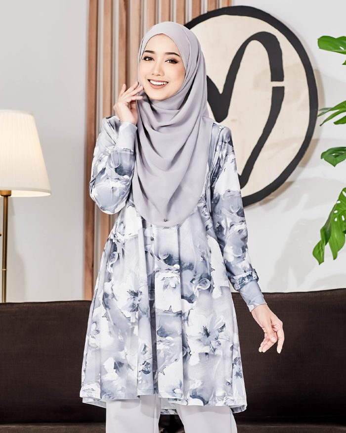 Blouse Lisana Premium Printed - Hibiscus Silver - Image 7