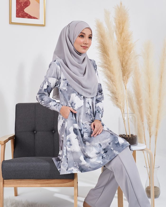 Blouse Lisana Premium Printed - Hibiscus Silver - Image 2