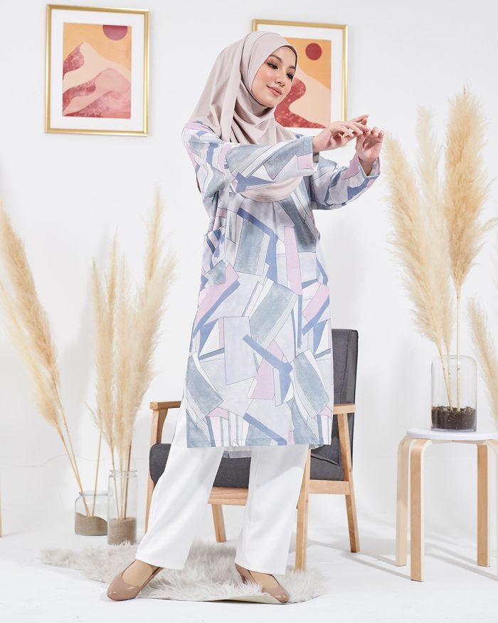 Tunic Linda Premium Printed - Abstract Silver