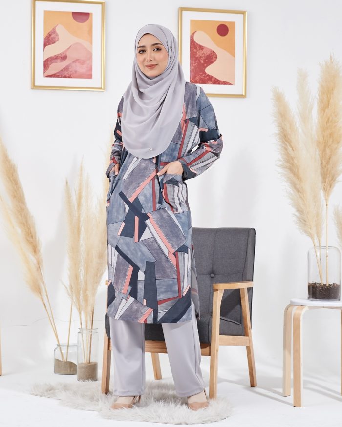 Tunic Linda Premium Printed - Abstract Steel