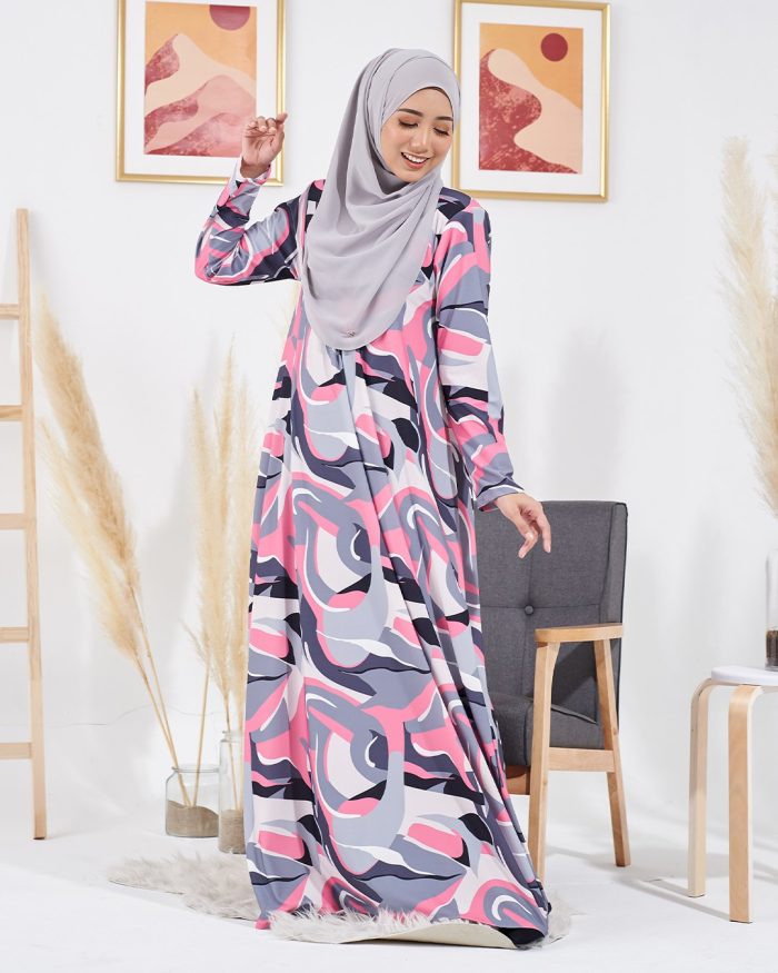 Kaftan Laina Premium Printed - Marble Greyish