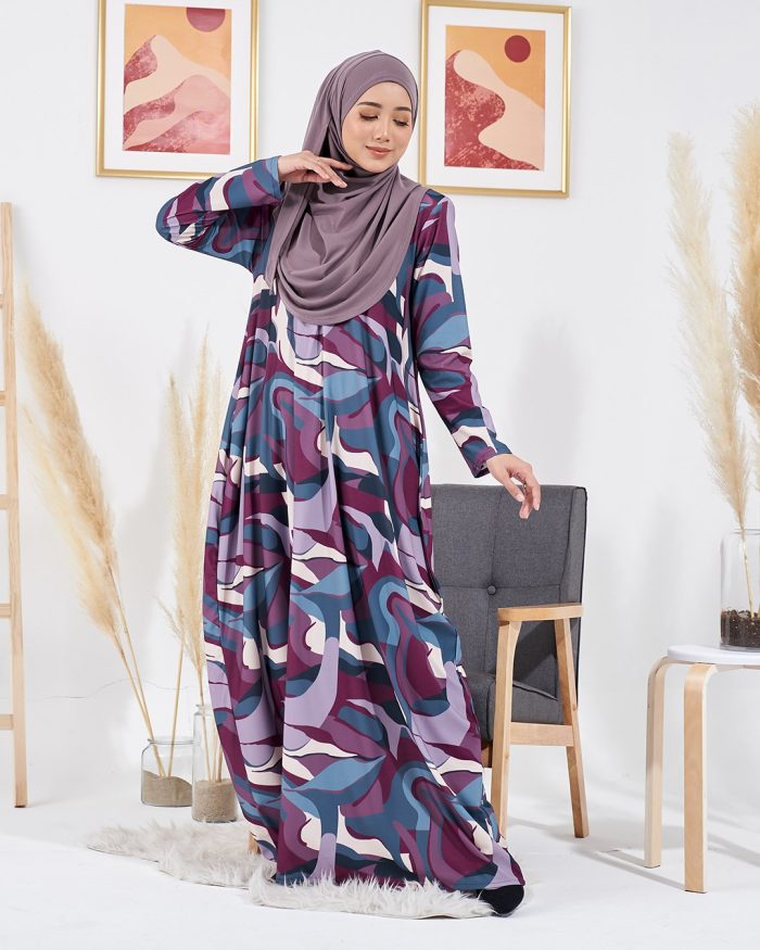 Kaftan Laina Premium Printed - Marble Mulberry