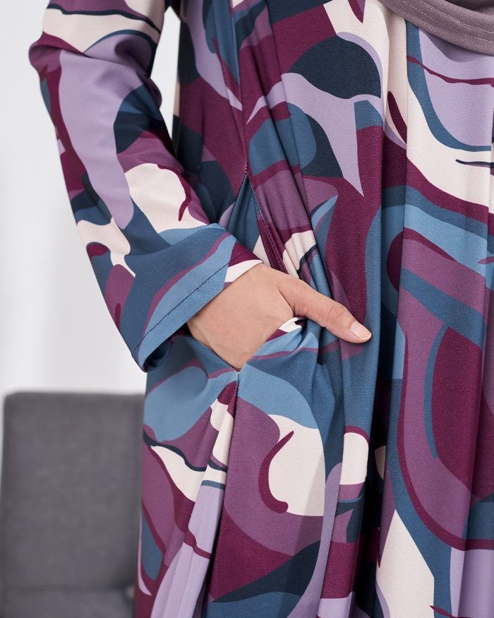 Kaftan Laina Premium Printed - Marble Mulberry - Image 4