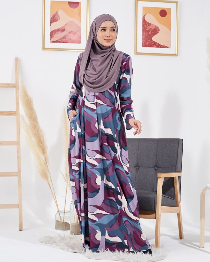 Kaftan Laina Premium Printed - Marble Mulberry - Image 2