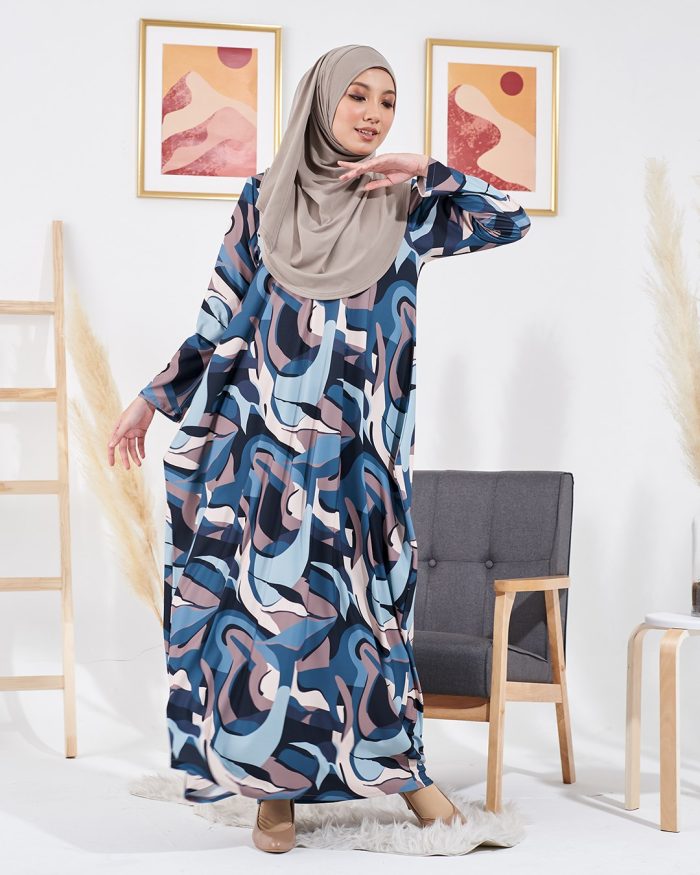 Kaftan Laina Premium Printed - Marble Teal