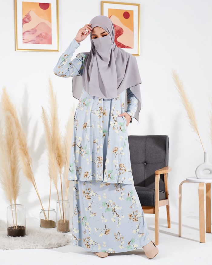 Baju Kurung Pahang Laura Printed 2.0 - Magnolia Blue