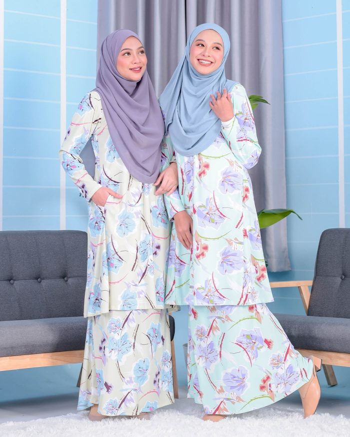 Baju Kurung Pahang Laura Printed 2.0 - Azalea Grey - Image 5