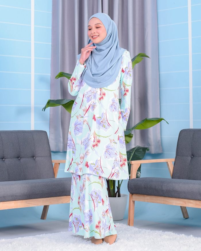 Baju Kurung Pahang Laura Printed 2.0 - Azalea Mint