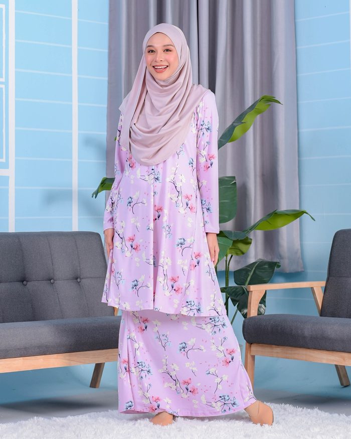 Baju Kurung Pahang Laura Printed 2.0 - Magnolia Pinkish