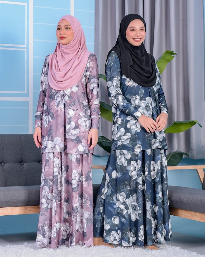 Baju Kurung Premium Printed Lainey - Amanda Bluish Grey - Image 5