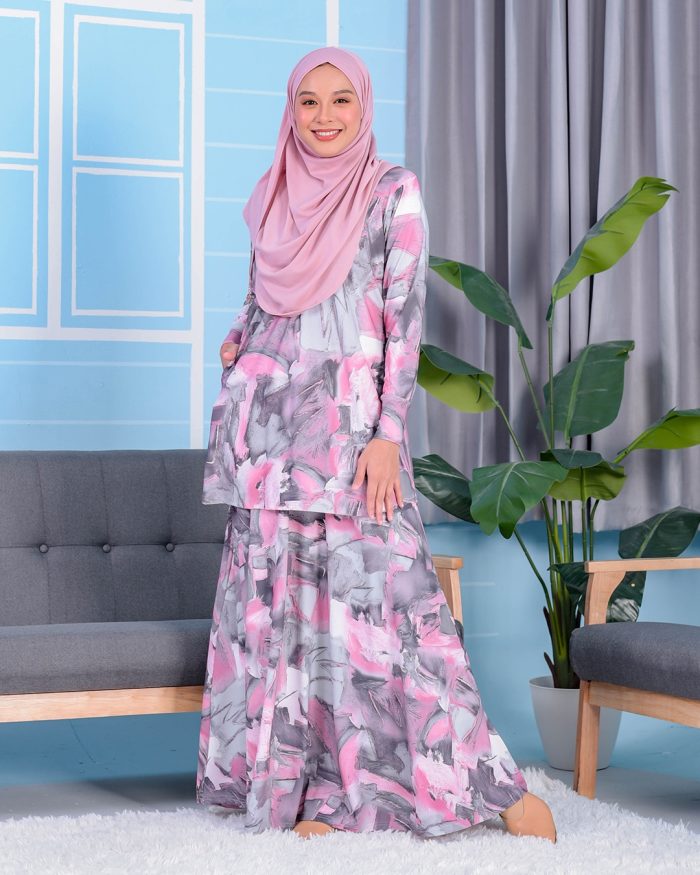 Baju Kurung Premium Printed Lainey - Limestone Pink