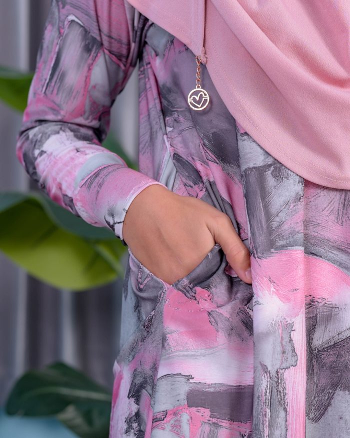 Baju Kurung Premium Printed Lainey - Limestone Pink - Image 4