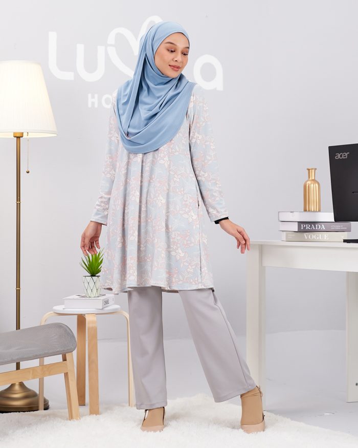 Blouse Printed Lavina - Misty Blue