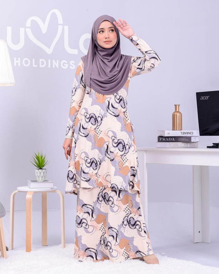 Baju Kurung Pahang Laura Printed 2.0 - Frass Beige