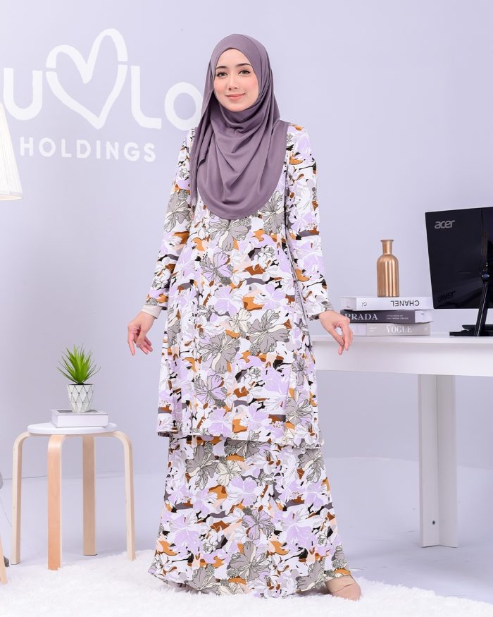 Baju Kurung Pahang Laura Printed 2.0 - Hibiscus Mix - Image 2