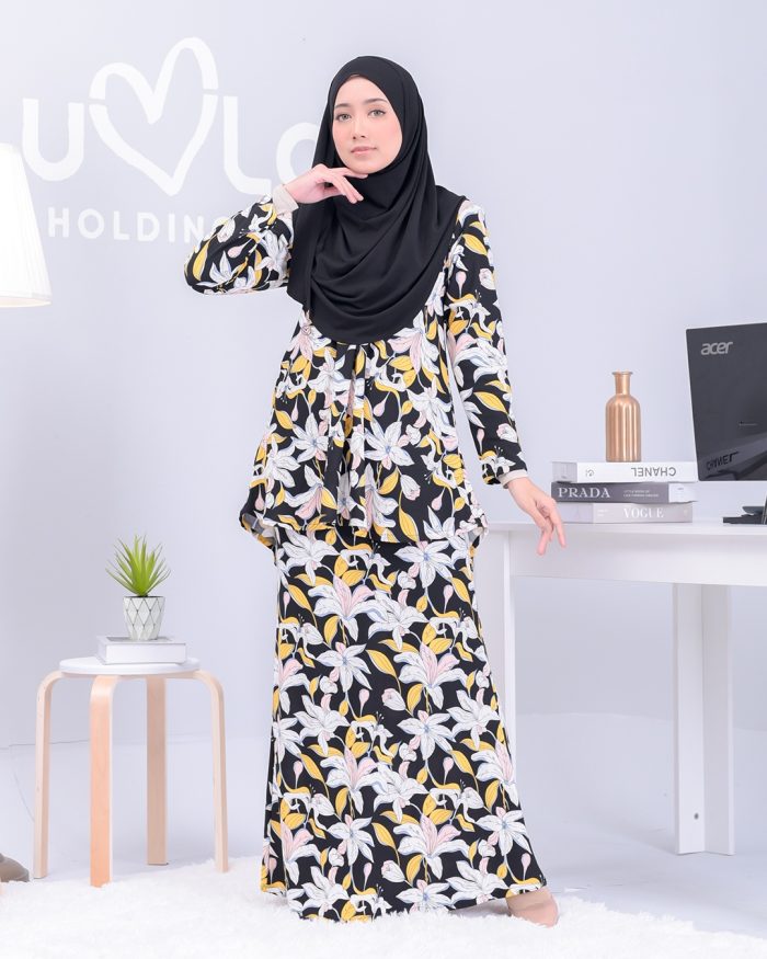 Baju Kurung Lola Printed - Black Lily