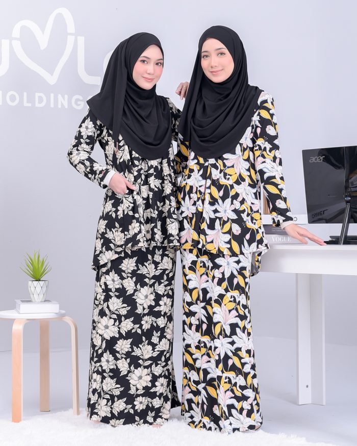 Baju Kurung Lola Printed - Black Peony - Image 7