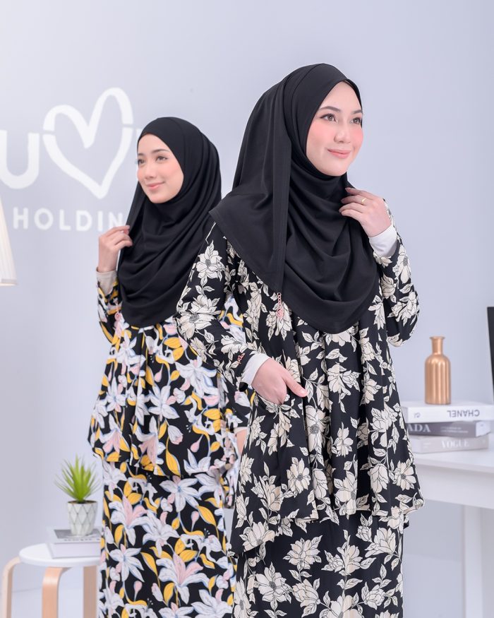 Baju Kurung Lola Printed - Black Peony - Image 8