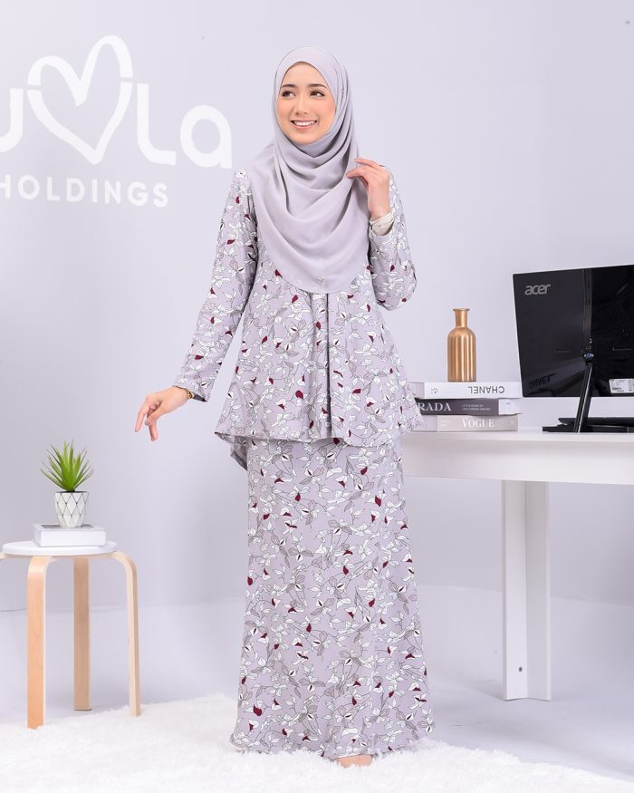 Baju Kurung Lola Printed - Grey Aquilegia