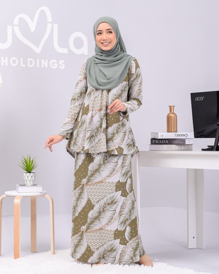 Baju Kurung Lola Printed - Olive Romarin