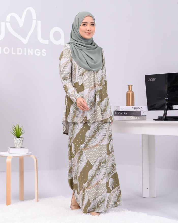 Baju Kurung Lola Printed - Olive Romarin - Image 2