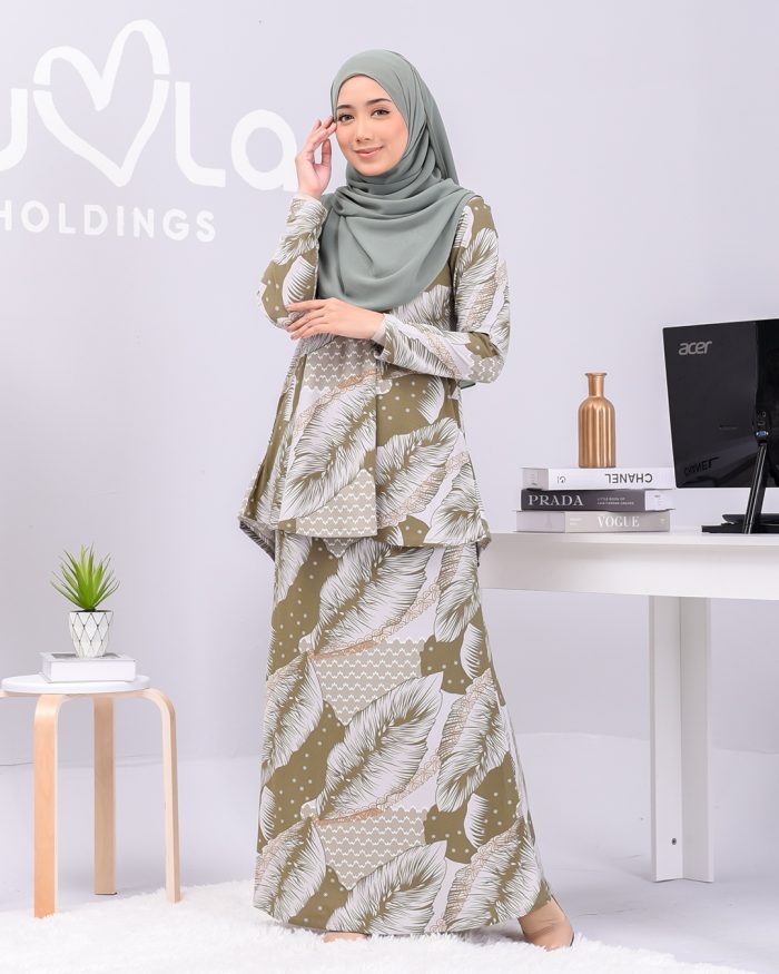 Baju Kurung Lola Printed - Olive Romarin - Image 3