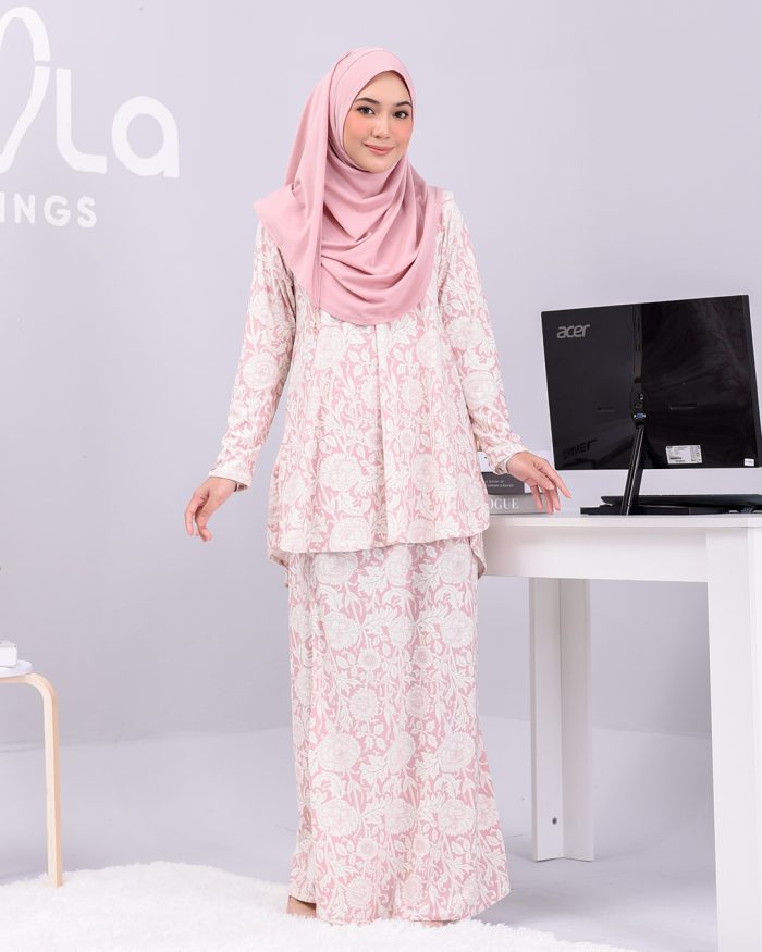 Baju Kurung Lola Printed - Pink Marigold - Image 4