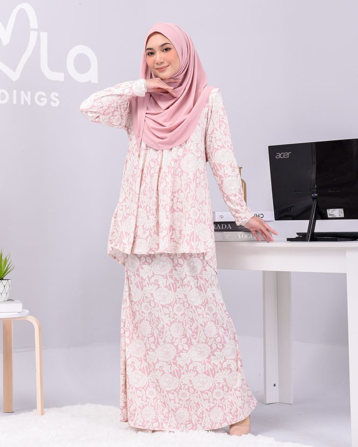 Baju Kurung Lola Printed - Pink Marigold