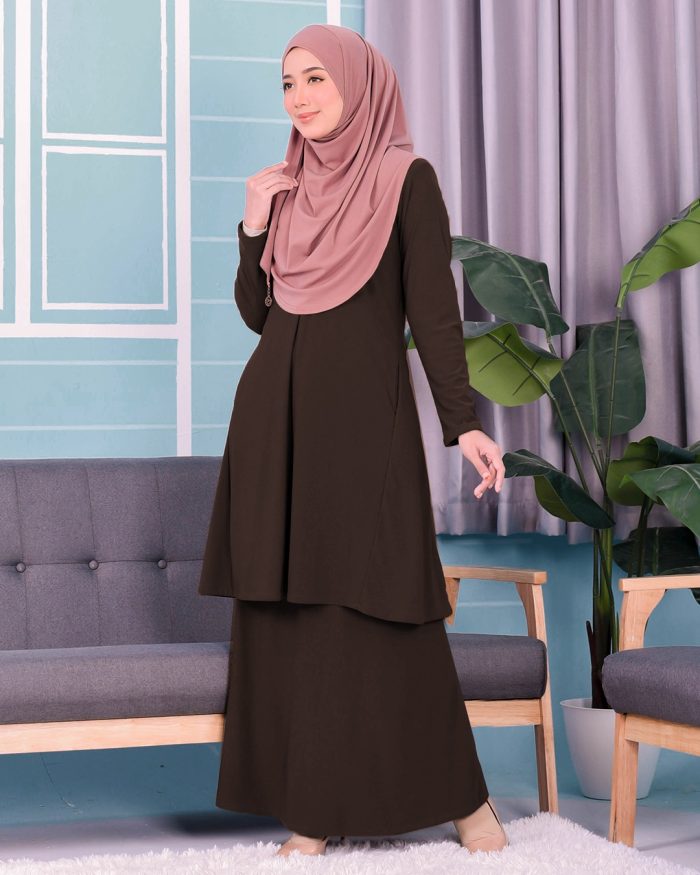 Baju Kurung Pahang Laura Plain 3.0 - Mocha Brown