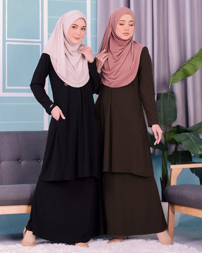 Baju Kurung Pahang Laura Plain 3.0 - Mocha Brown - Image 6